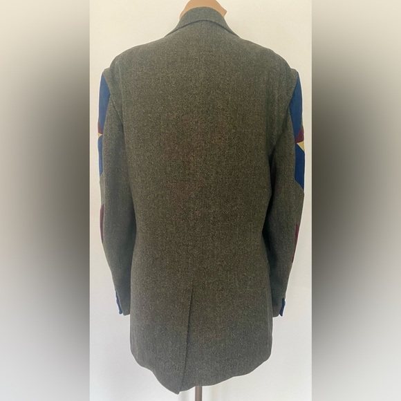 Vintage 80s Men's PATCHWORK Blazer Set 42/XL HOLBROOK Green Wool Quilted Jacket - Picture 4 of 9